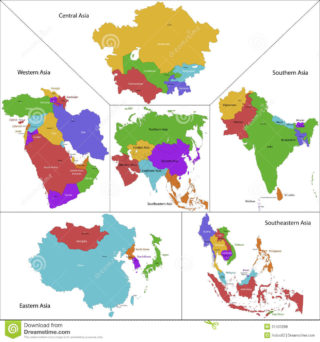 Asia Map Colorful Asian Regions United Nations Geoscheme 31401299 320x342 